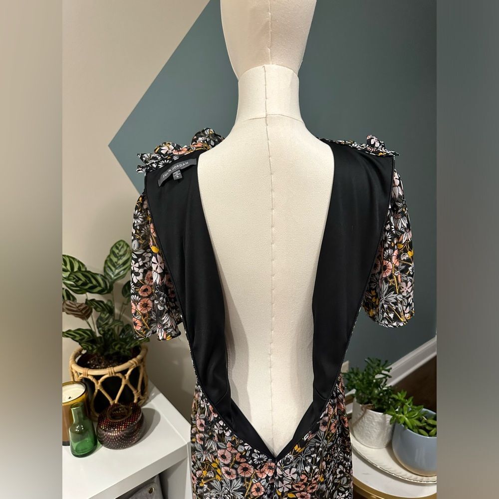 JULIA JORDAN Ruffle Mock Neck Floral Midi Maxi Dress Kentucky Derby Sleeves Sz 6 - Picture 7 of 16